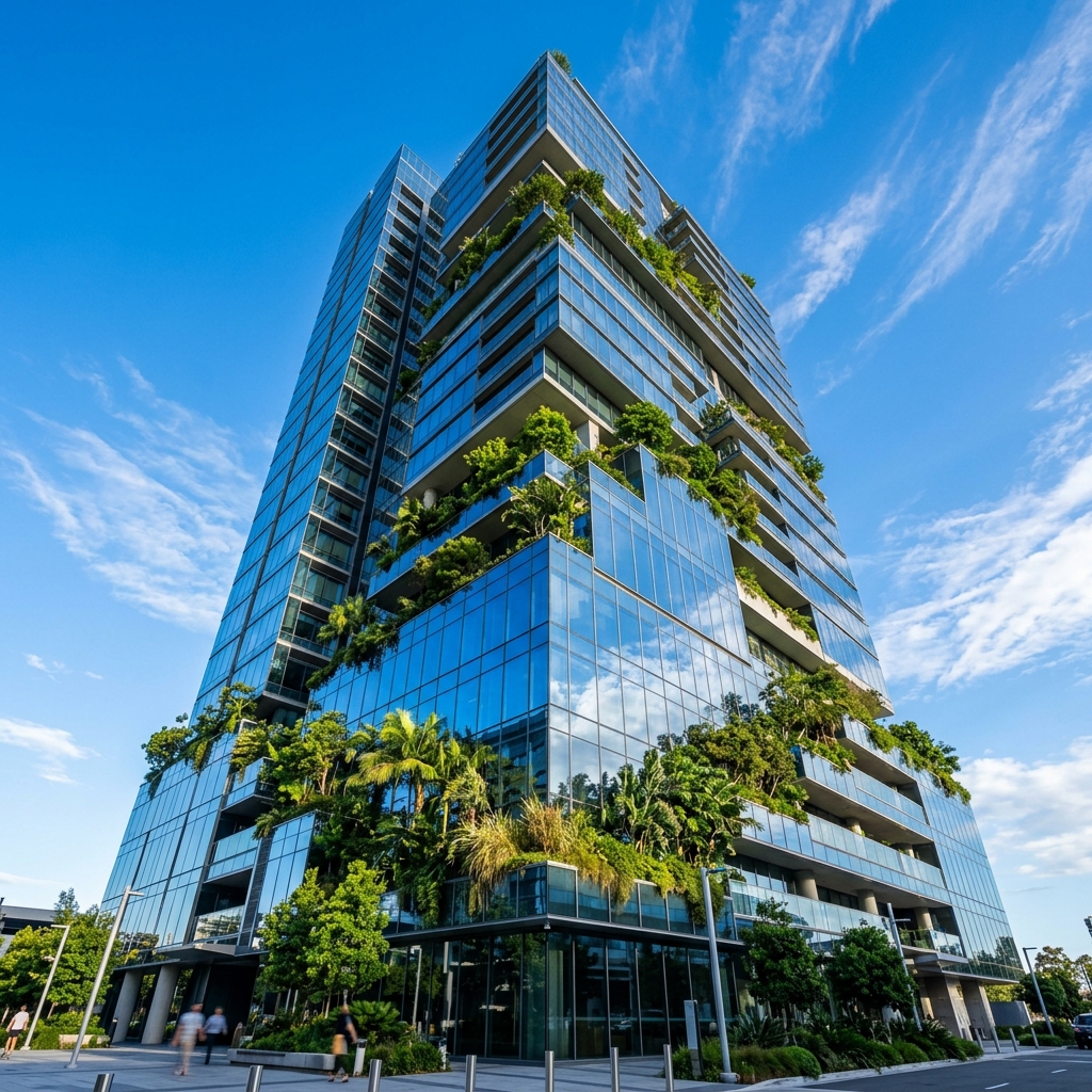 Modern sustainable building with green architecture